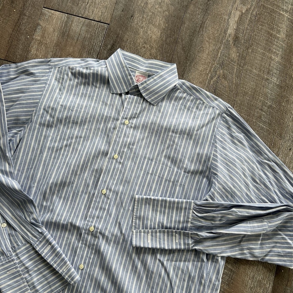 Vintage Brooks Brothers Mens Dress Shirt 15.5 Blue Striped French Cuff Cotton